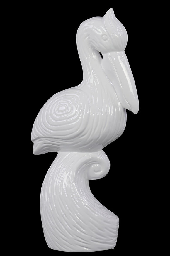 Beautiful and Intimidating Ceramic Pelican Bird on Stand (White)