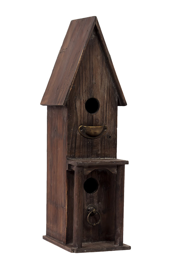 Beauifully Built Two Story Wooden Bird House with Metal Bird Stand Attached