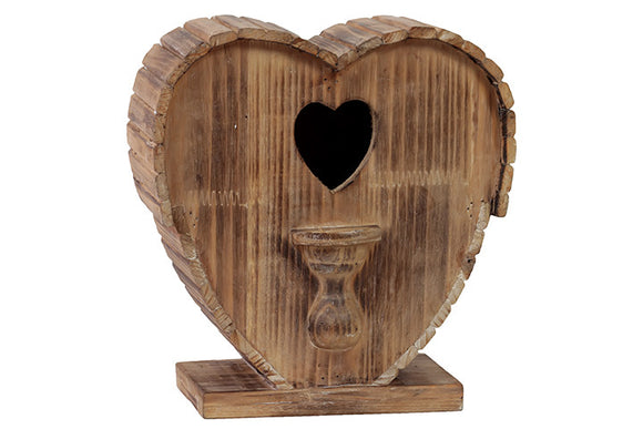 Heart Shaped Wooden Bird House with Attached Wooden Corbel like Bird Stand