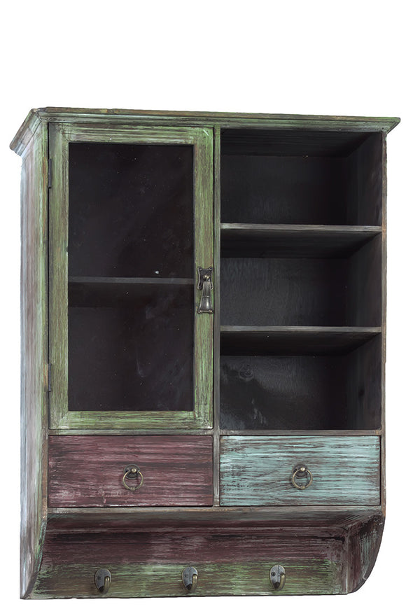 Multi Hued Vintage Wooden Wall Cabinet