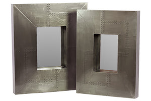 Silver Polished Hammered Design Wooden Mirror Frame Set of Two