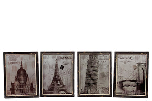 Attractive Wooden Picture Frame Set of Four Each with Famous Architectural Buildings of all Time