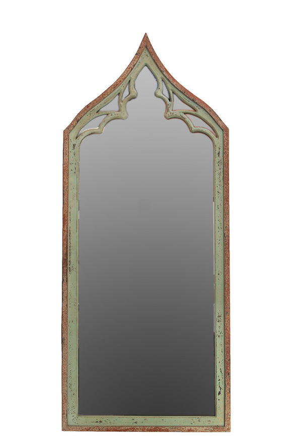 Persian Style Traditional Wooden Mirror in White With Arched Head