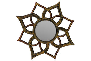 Floral Design Wooden Mirror with Weathered Effect