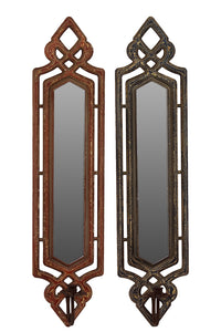 Beautiful and Skillfully Crafted with Pointy Top and Bottom Wooden Mirror Set of Two