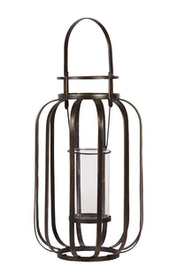 Open Design Metal Lantern in an Oblong Shape with Holder