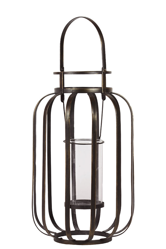 Open Design Metal Lantern in an Oblong Shape with Holder