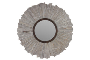 Round Wooden Mirror with Circular Border Wood Panel Design