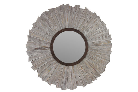 Round Wooden Mirror with Circular Border Wood Panel Design