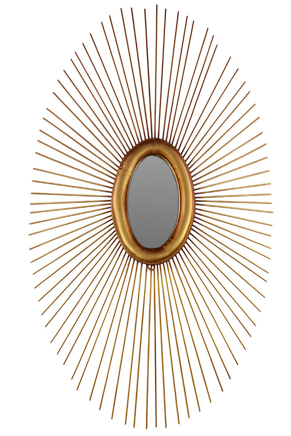 Oval Shaped Metal Mirror with Strings of Metal Depicting the Rays of the Sun