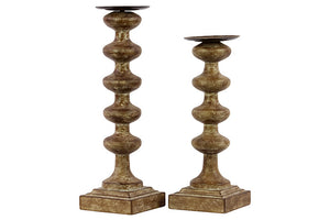 Artistically Crafted Wooden Candle Holder Set of Two