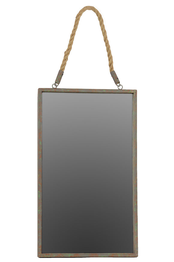 Rectangular Metal Mirror Attached with Sturdy Jute Rope Handle