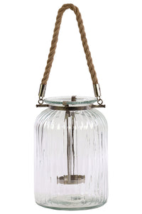 Stunning Glass Jar Lantern with Metal Holder and Jute Rope Handle