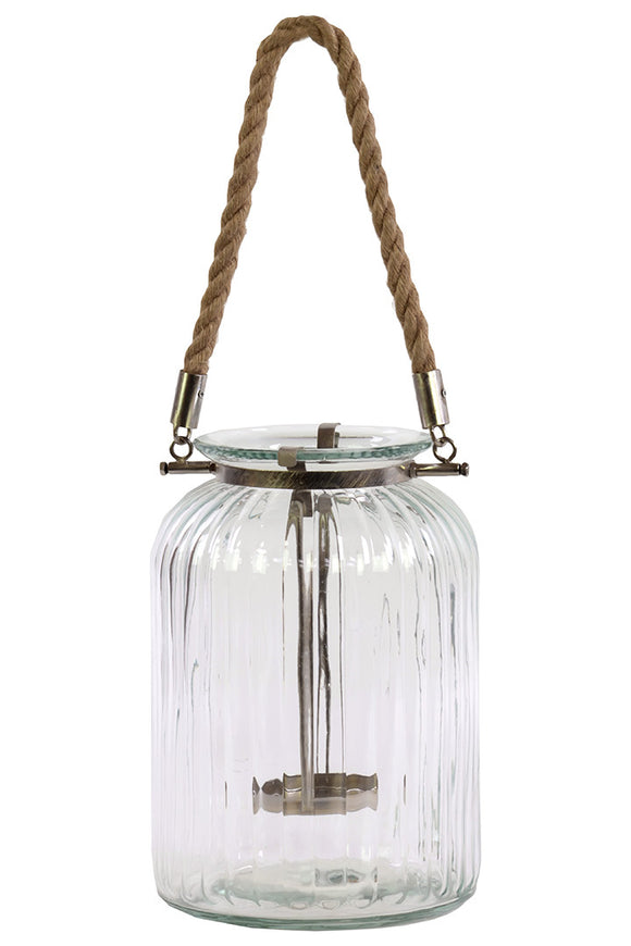 Stunning Glass Jar Lantern with Metal Holder and Jute Rope Handle