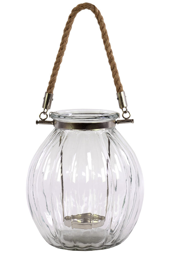 Stunning Glass Bowl Lantern with Metal Holder and Jute Rope Handle