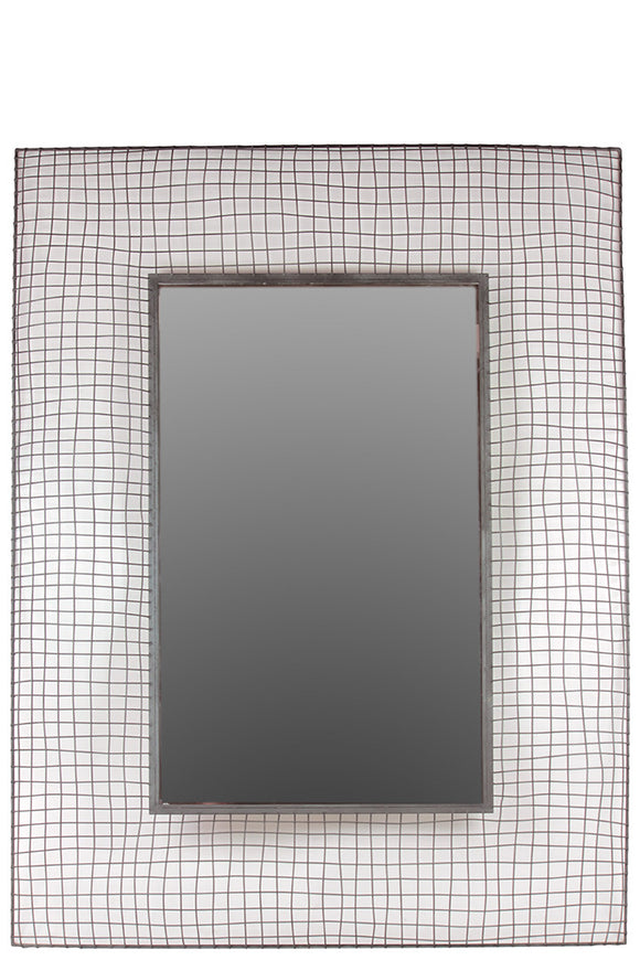 Rectangle Shaped Metal Mirror Designed with Wire Mesh Pattern