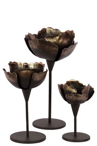 Antiquated and Charming Floral Metal Candle Holder Set of Three