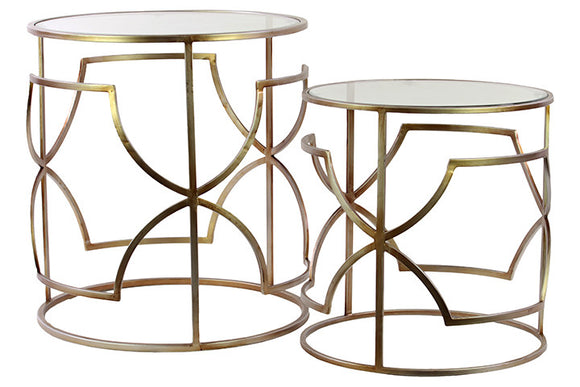 Trendy and Modish Metal Table with Glass Top Set of Two