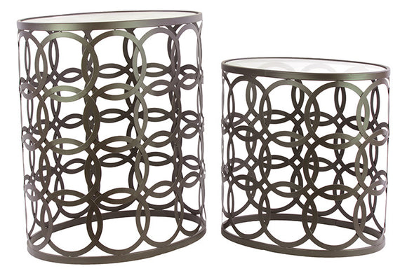 Geometrical Ring Designed Metal Table with Glass Top Set of Two