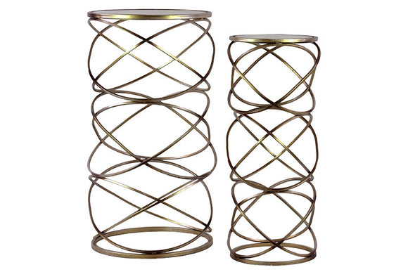 Stylish and Voguish Spiral Metal Table with Glass Top Set of Two