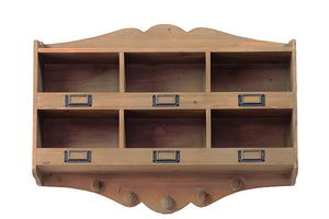 Six Sectioned Authentic Wooden Brown Shelf with Hooks