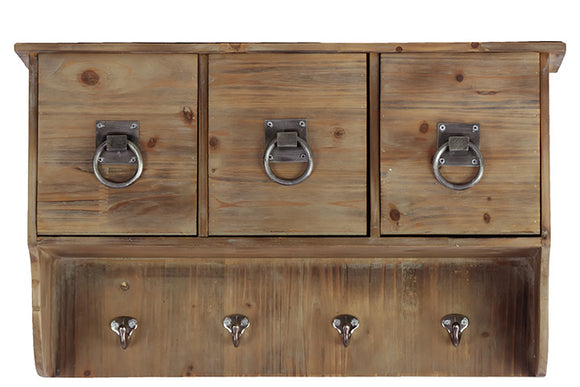 Three Sectioned And Four Hooked Wooden Cabinet