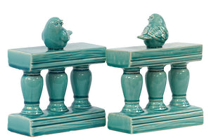 Charming and Adorable Ceramic Bird on Bannister BookendTurquoise