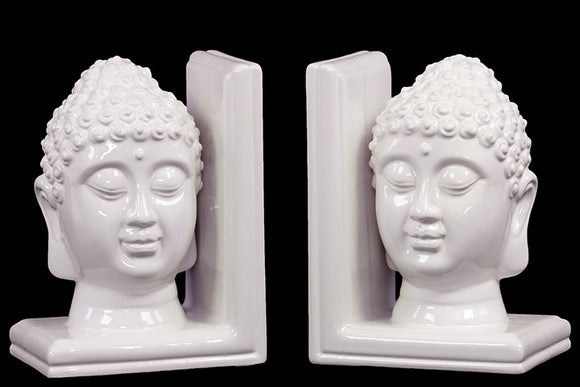 Fancy Ceramic Buddha Head Bookend White