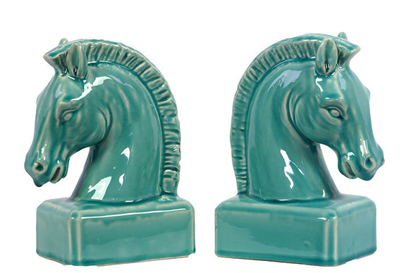 Striking Ceramic Horse Head Bookend-Turquoise