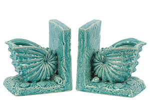 Beautiful Ceramic Sea Snail Shell Bookend with Detailed Features Turquoise