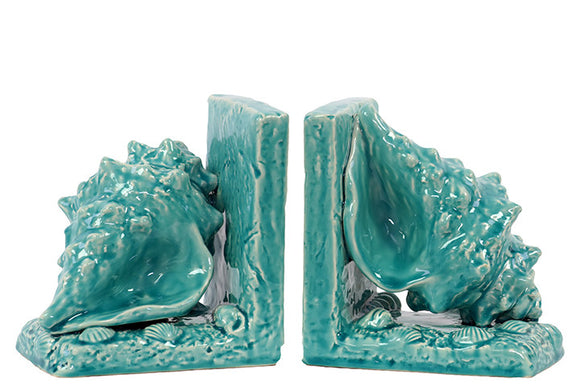 Hawaiians Wonderful Ceramic Sea Shell Bookend Turquoise