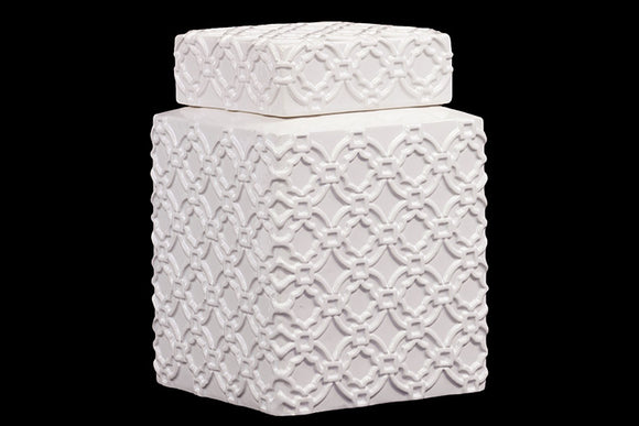 Elegantly Crafted with Beautiful Motif Ceramic Jar in White