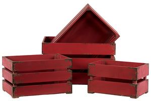 Smart and Trendy Set of Four Ravishing Red Wooden Storage Boxes