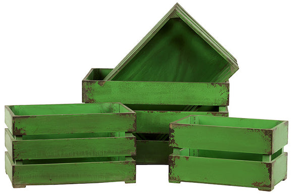 Gorgeous Green Useful Set of Three Wooden Storage Boxes