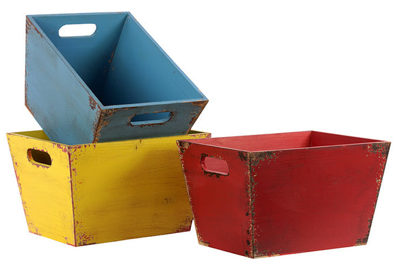 Different Colored Modern Set of Three Wooden Storage Box