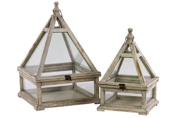 Easily Manageable Wooden Lantern/Greenhouse Set of Two