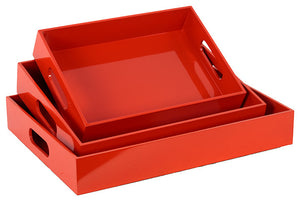 Orange Set of Three Exotic Wooden Sophisticated Trays