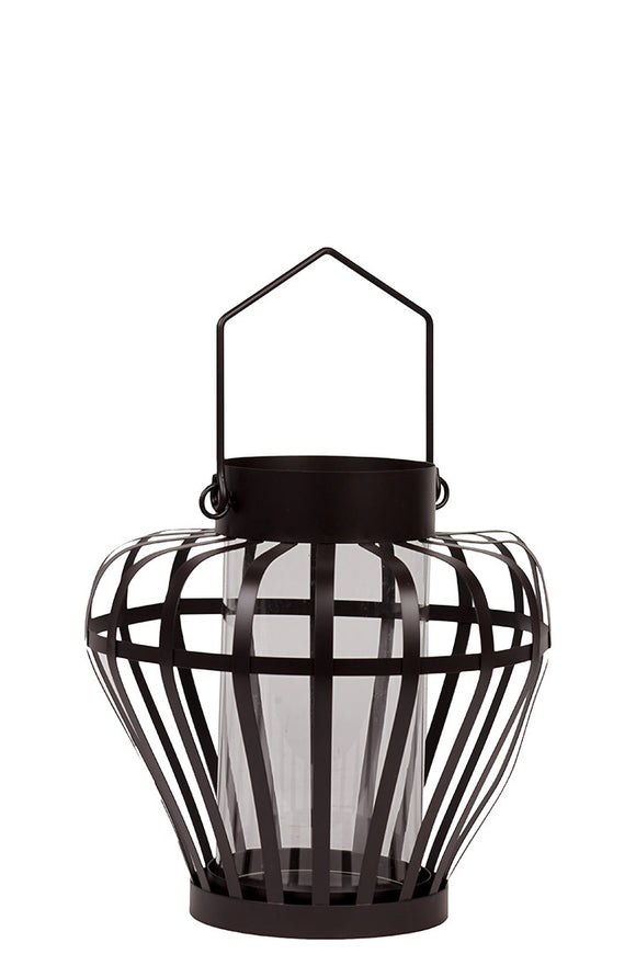 Metal Lantern Open Designed with Metal Straps in Brown (Small)