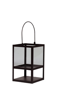 Trendy and Modish Metallic Glass Lantern in Brown with Handle (Small)