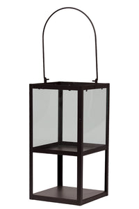 Trendy and Modish Metallic Glass Lantern in Brown with Handle (Large)