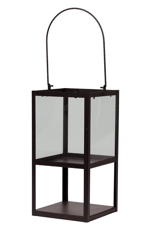 Trendy and Modish Metallic Glass Lantern in Brown with Handle (Large)