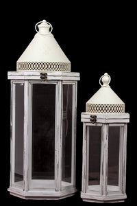 Elegant Pointed Roof Wooden Lantern Set of Two in White