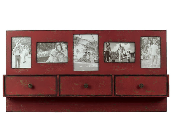 Stunning Red Wooden Shelf with Drawers