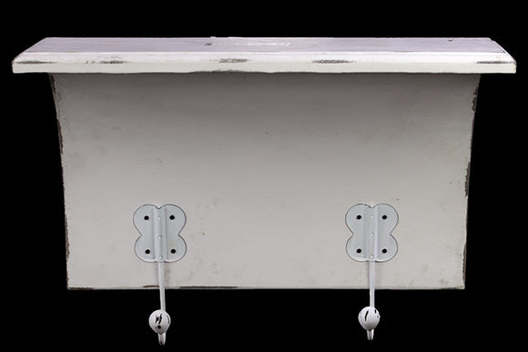 Pristine White Wooden Shelf with Appealing Hooks