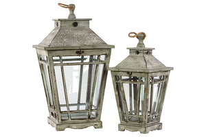 Rustic Wooden Lantern Set of Two with Jute Rope Handle