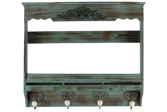 Beautiful Polished Wooden Wall Hook Distressed Blue