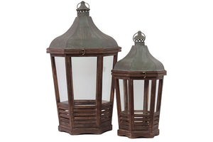 Traditional Wooden Lantern Set of Two with Persian Style Roof