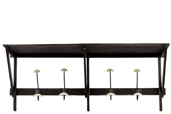 Elegant Wooden Top Shelf with Four Metallic Hooks in Black