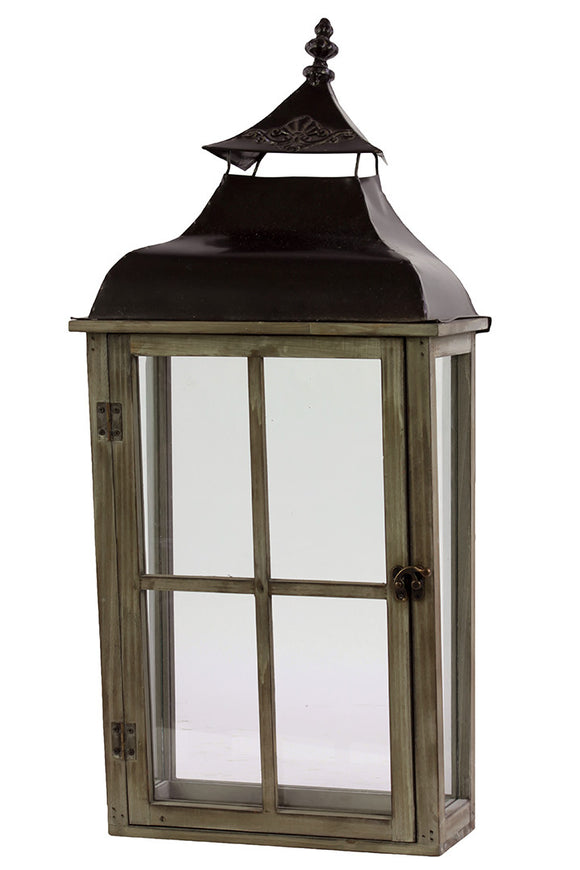 Wooden Lantern Designed with Cross Shaped Design and Metal Roof