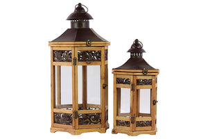 Beautiful and Magnificent Varnished Wooden and Metal Lantern Set of Two